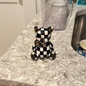 Mackenzie Childs Checkered Black and White Bear salt shaker comes bubble wrapped